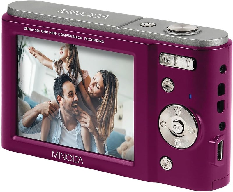 Minolta MND20 44MP Digital Camera – 2.7K Ultra HD Video, 16X Digital Zoom, Anti-Shake Stabilization, Time Lapse, Face Detection, 2.9-inch LCD Display – Lightweight Compact Camera (Magenta) - Image 2